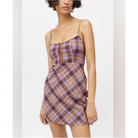 UO Keya Plaid Hook & Eye Mini Dress Size XS. New Without Tag - Picture 1 of 7